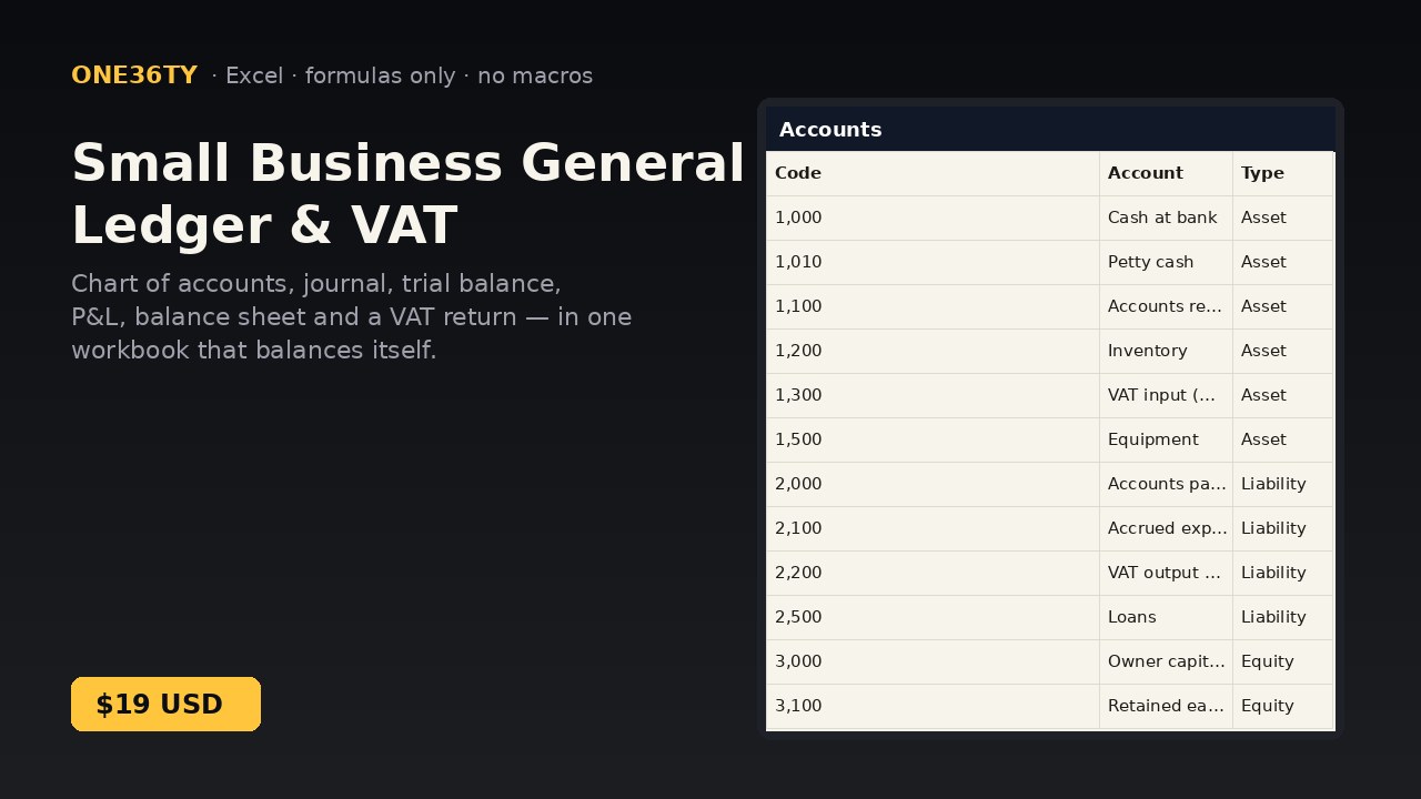 Small Business General Ledger & VAT (Excel)